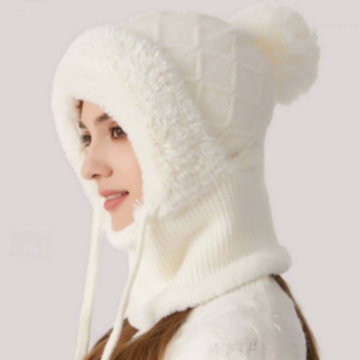 NINEXIS - Wholesale Hat Accessory - Women's - CWAH2208_KNITTED WINTER FLEECE OUTDOOR HAT NECK SET3