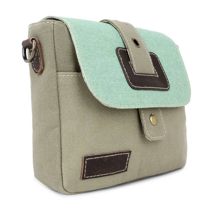Sixtease Bags USA - Wholesale Crossbody Bag - Women's - Canvas & Leather Women's Crossbody Bag - Sage/Cambridge Blue