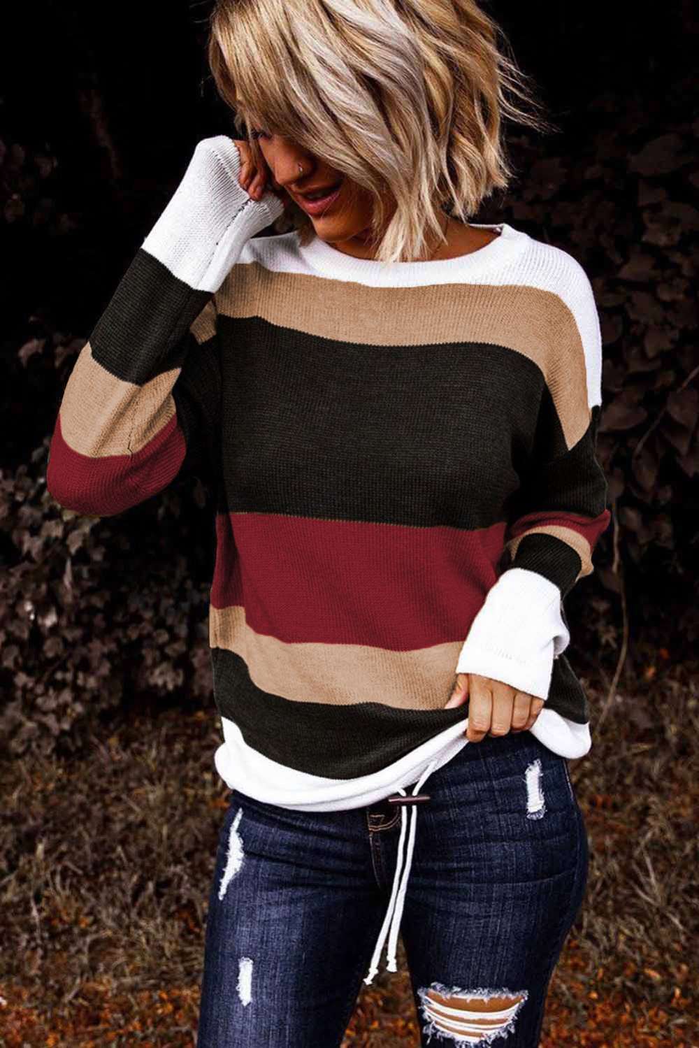 Queen Fashion - Wholesale Knit Sweater - Women's - colorblock knit sweater4