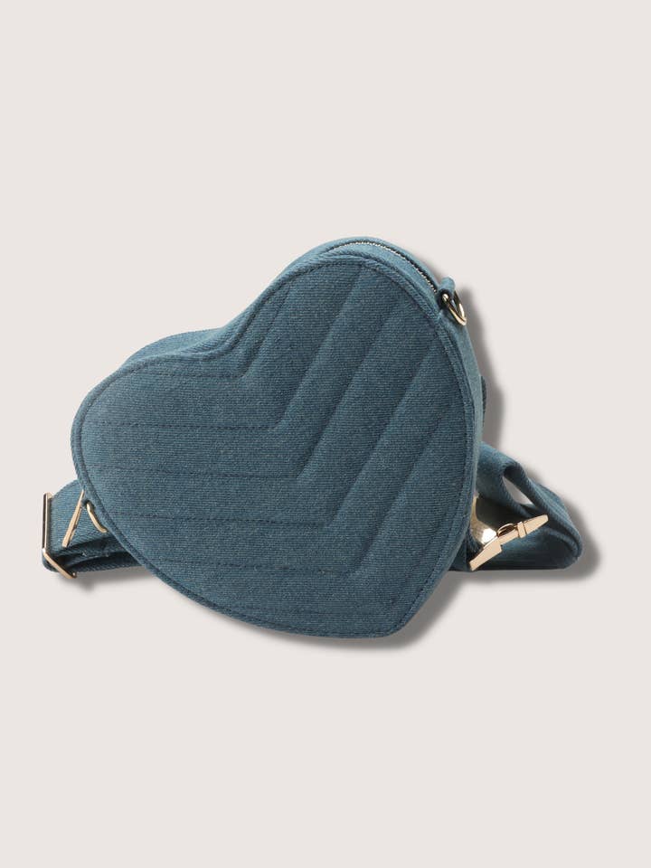 Denim Heart Shaped Bag | Heart Purse | Heart Crossbody Bag for wholesale by Fashion Statement