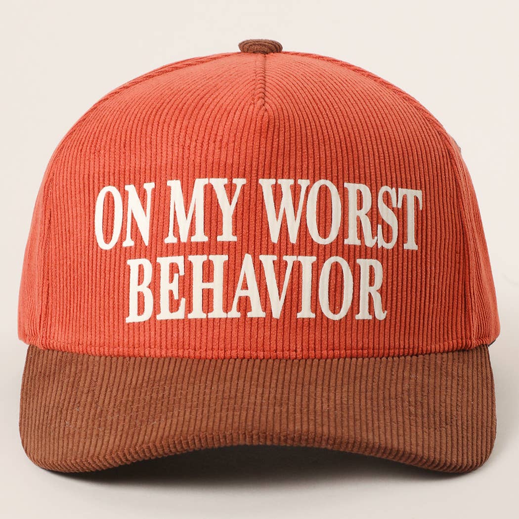 Fashion City - Wholesale Trucker Hat - Unisex - ON MY WORST BEHAVIOR Corduroy Trucker Hat4