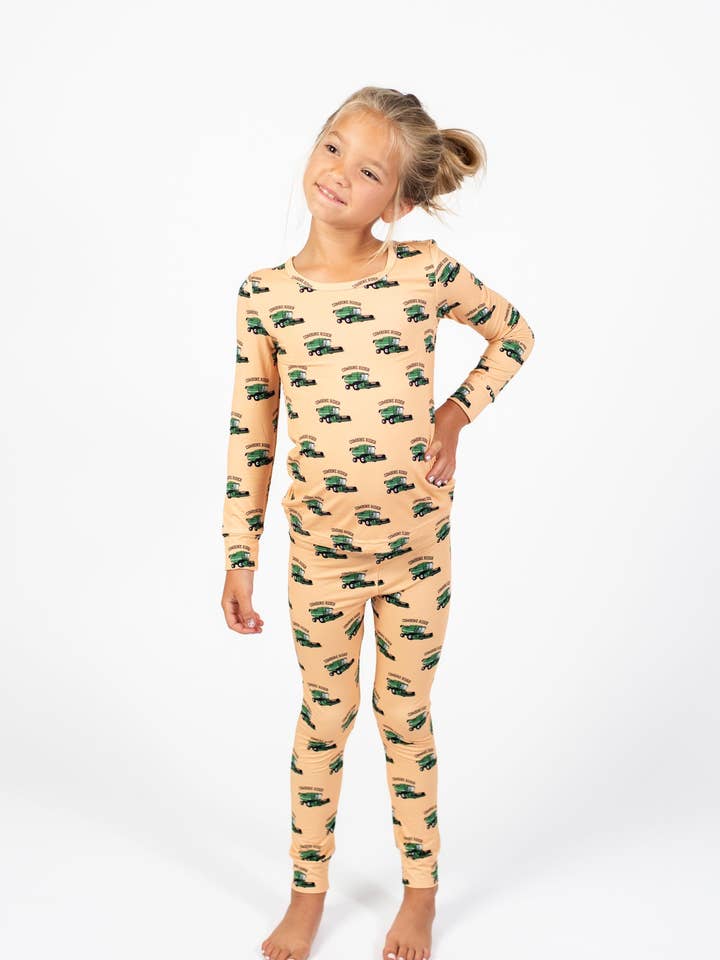 American Farm Company - Wholesale Sleepwear Set - Kids - Green Combine Rider Toddler/Youth Bamboo Pajama Set4