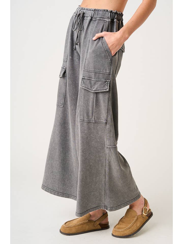 mittoshop - Wholesale Pants - Women's - WASHED FRENCH TERRY CARGO ELASTIC WAIST WIDE LEG PANTS17