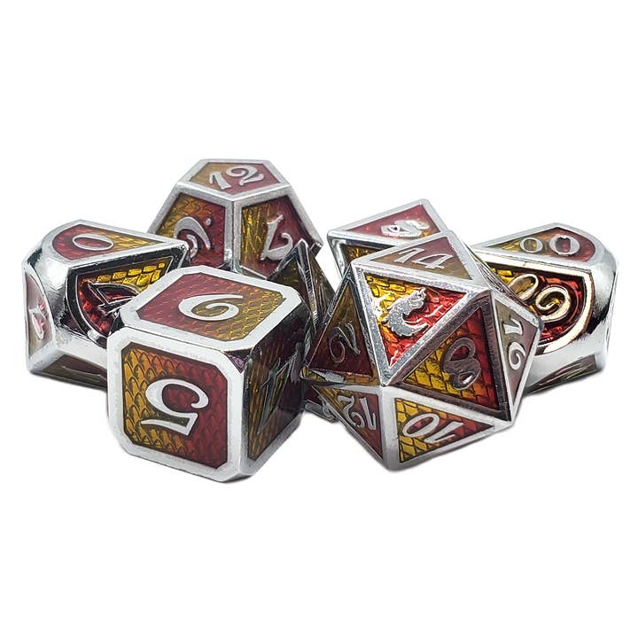 Metal Dice Set: Dragon Scale - Yellow & Red for wholesale by Old School Dice