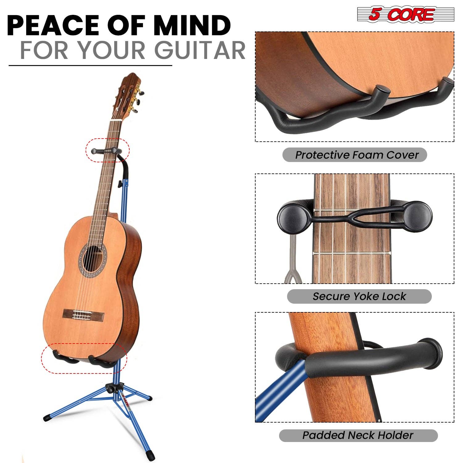 K Cube Inc - Wholesale Musical Instrument - 5Core Guitar Stand Pair Floor Folding Holder Soporte Para Guitarra for Acoustic Electric Bass3
