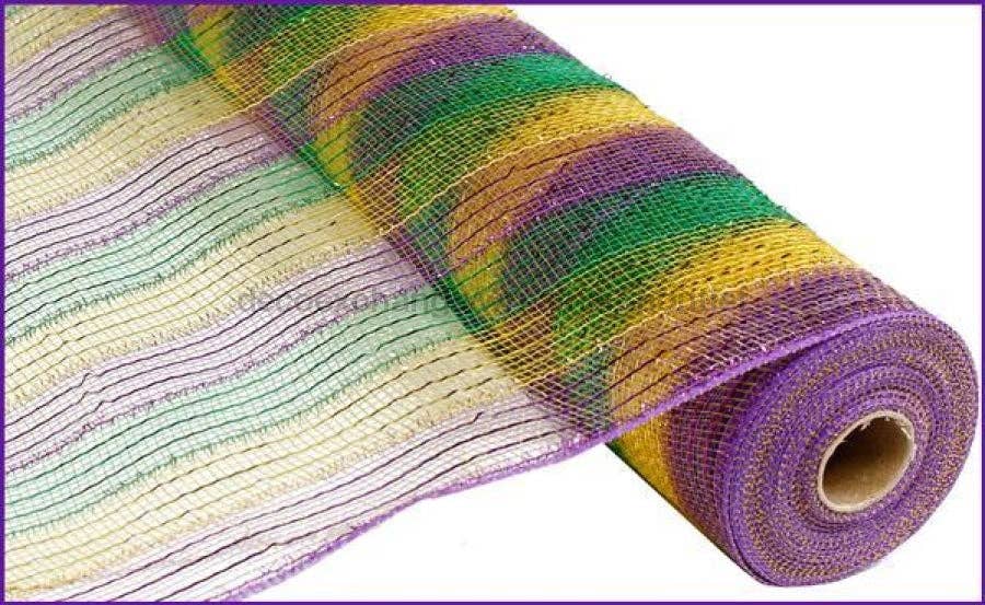 DecoExchange – wholesale Ribbon – Gift wrapping – 21"X10Yd Tinsel/Pp/Foil Mesh Mardi Gras RY9400730