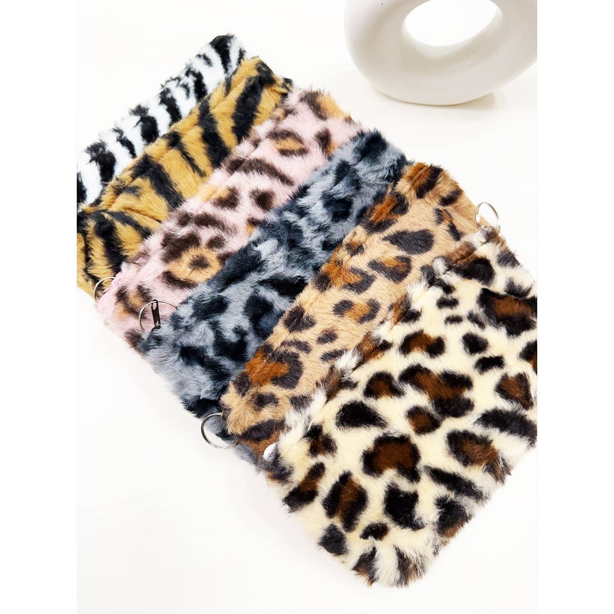 MIX COLOR Faux Fur Leopard Design Coin Purse with Key Ring for wholesale on Faire3