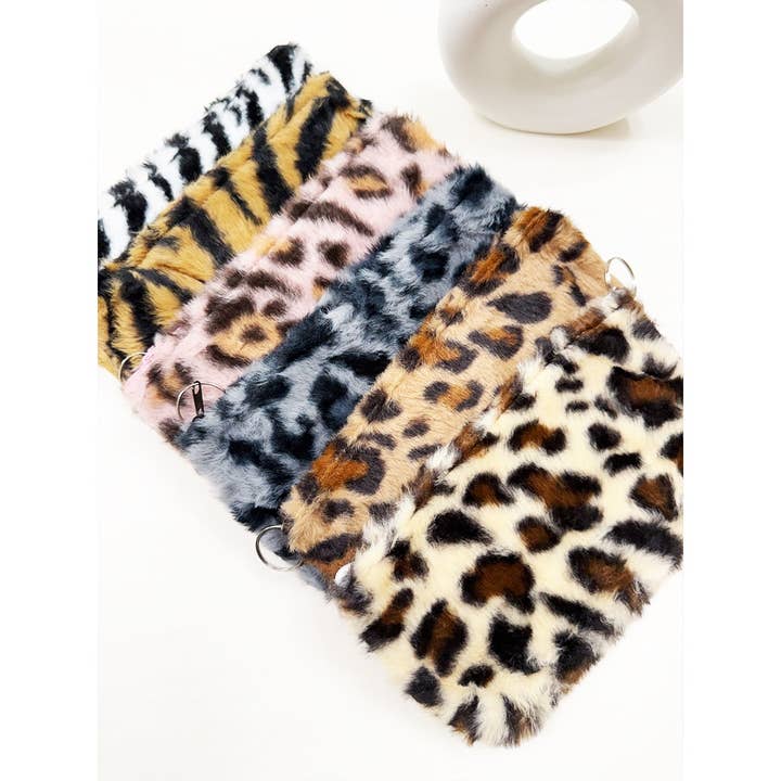 MIX COLOR Faux Fur Leopard Design Coin Purse with Key Ring for wholesale on Faire3