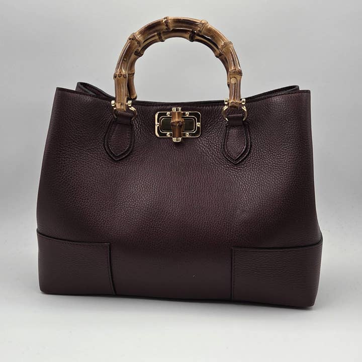 Tempest Designs - Wholesale Top Handle Bag - Women's - Super stylish medium leather handbag with bamboo handles and bamboo twist clasp3
