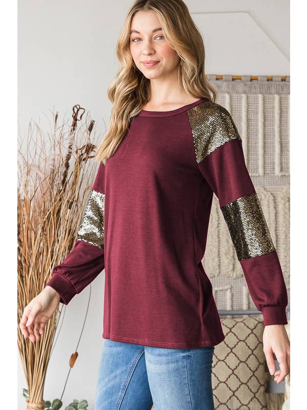 HEIMISH - Wholesale Tunic - Women's - ET6842-10 PUFF SLEEVE SOLID AND SEQUINS TOP13