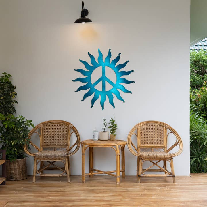 Riverside Designs - Wholesale Wall Accent - Peace Sign Sun Metal Wall Art | Indoor & Outdoor Home Décor
