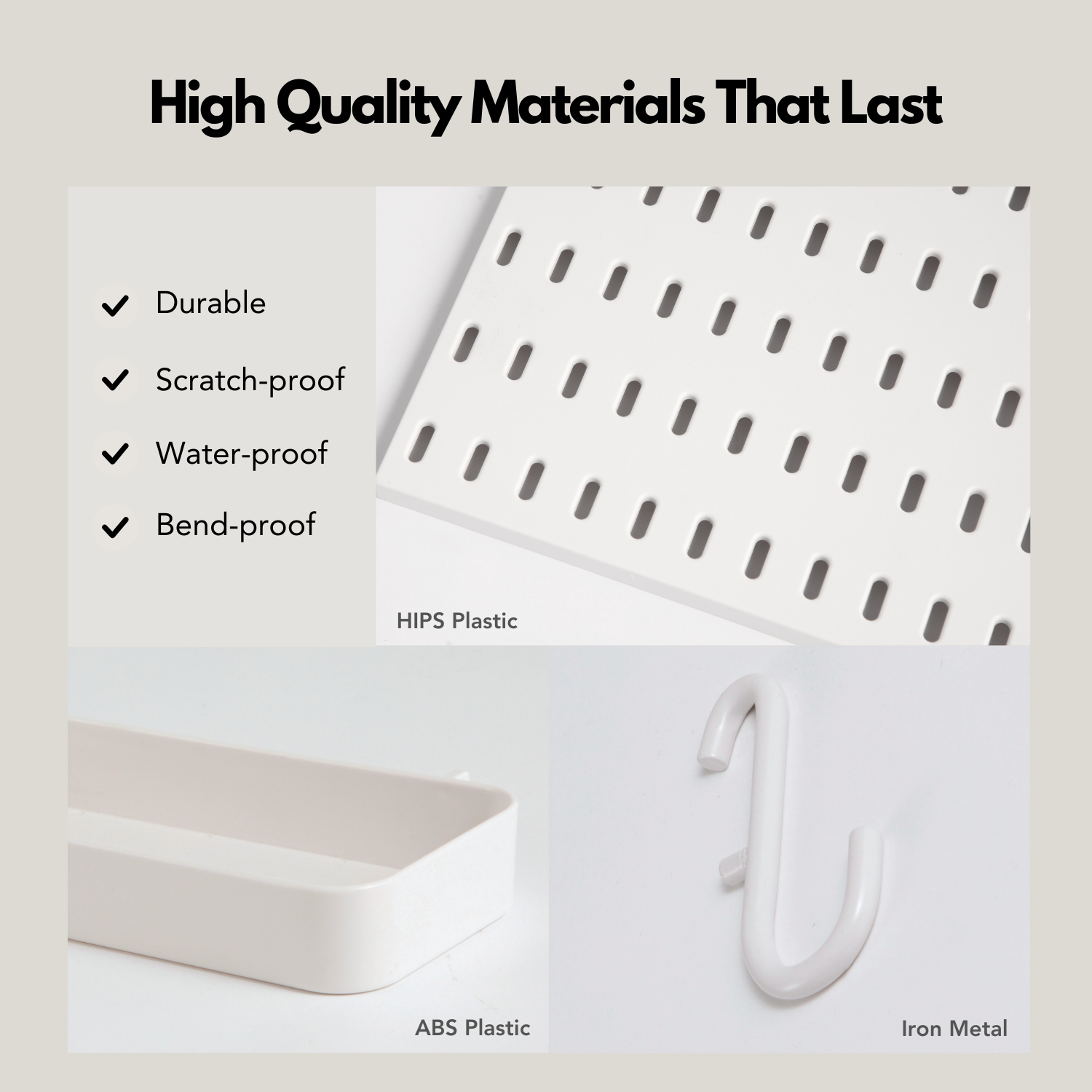 Keepo – wholesale Wall-mounted shelf – Keepo 4Pcs Pegboard And Accessories Wall Organizer Kit White6