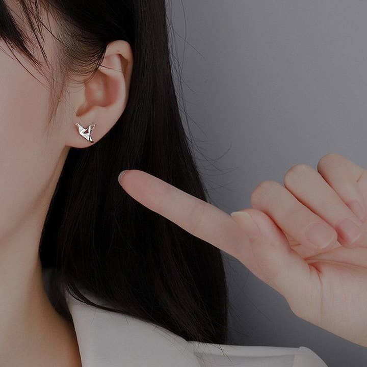 Perimade & Co. LLC - Wholesale Dangle Earrings - Japanese Orizuru Threader Earrings in 925 Sterling Silver