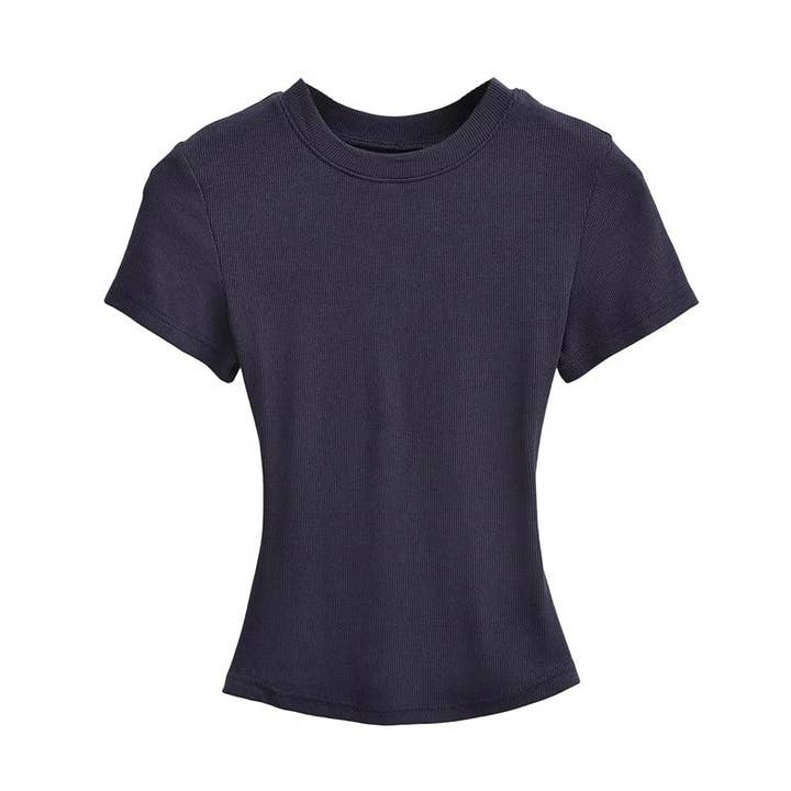 UZ Wholesale Store - Wholesale T-Shirt - Women's - Plain Color Threaded Round Neck Short Sleeve T-Shirt10