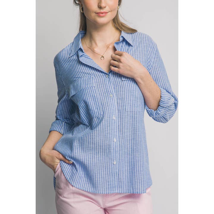 10399TN Striped Long Sleeve Button-Up Shirt for wholesale by Coloring You