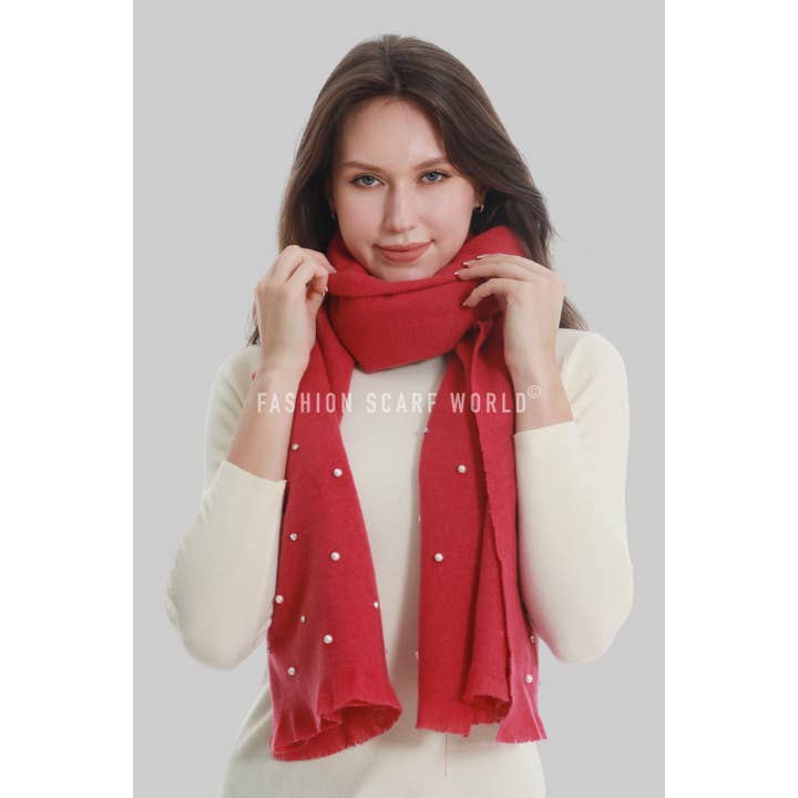 Fashion Scarf World – wholesale Scarf – Women's – Pearl and Diamante Plain Wool Frayed Scarf12