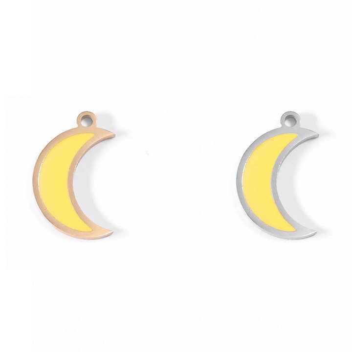 18K Gold PVD Stainless Steel Epoxy Yellow Crescent Moon Charm for wholesale by WJW