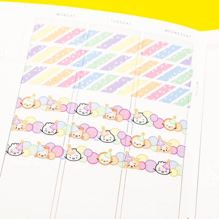 Fête d'anniversaire - Ruban washi à rayures étoilées (15 mm, superposition holo étoilée) pour la vente par Wonton In A Million