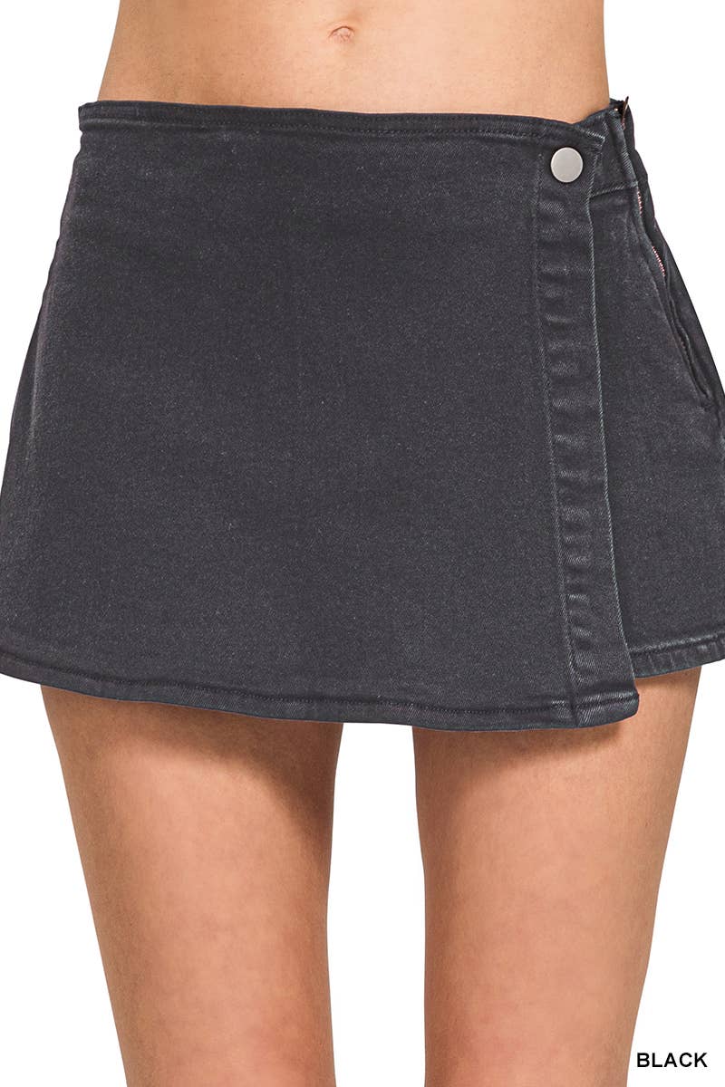 42POPS - Vente Jupe-short – femme - Jupe-culotte en denim à boutons-pression13