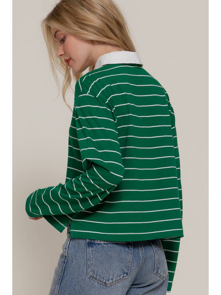 Active Basic | Active USA - Wholesale Polo - Women's - Long Sleeve Y/D Stripe Cotton Polo Shirt7