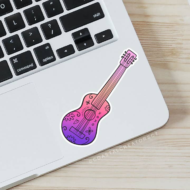 Coastal Creators of Connecticut - Wholesale Sticker - Taylor's Colorful Pink Guitar Laptop Water Bottle Sticker
