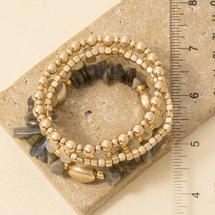 Anarchy Street - Wholesale Beaded Bracelet - Metallic And Chip Stone Mixed Beaded Bracelet Set4