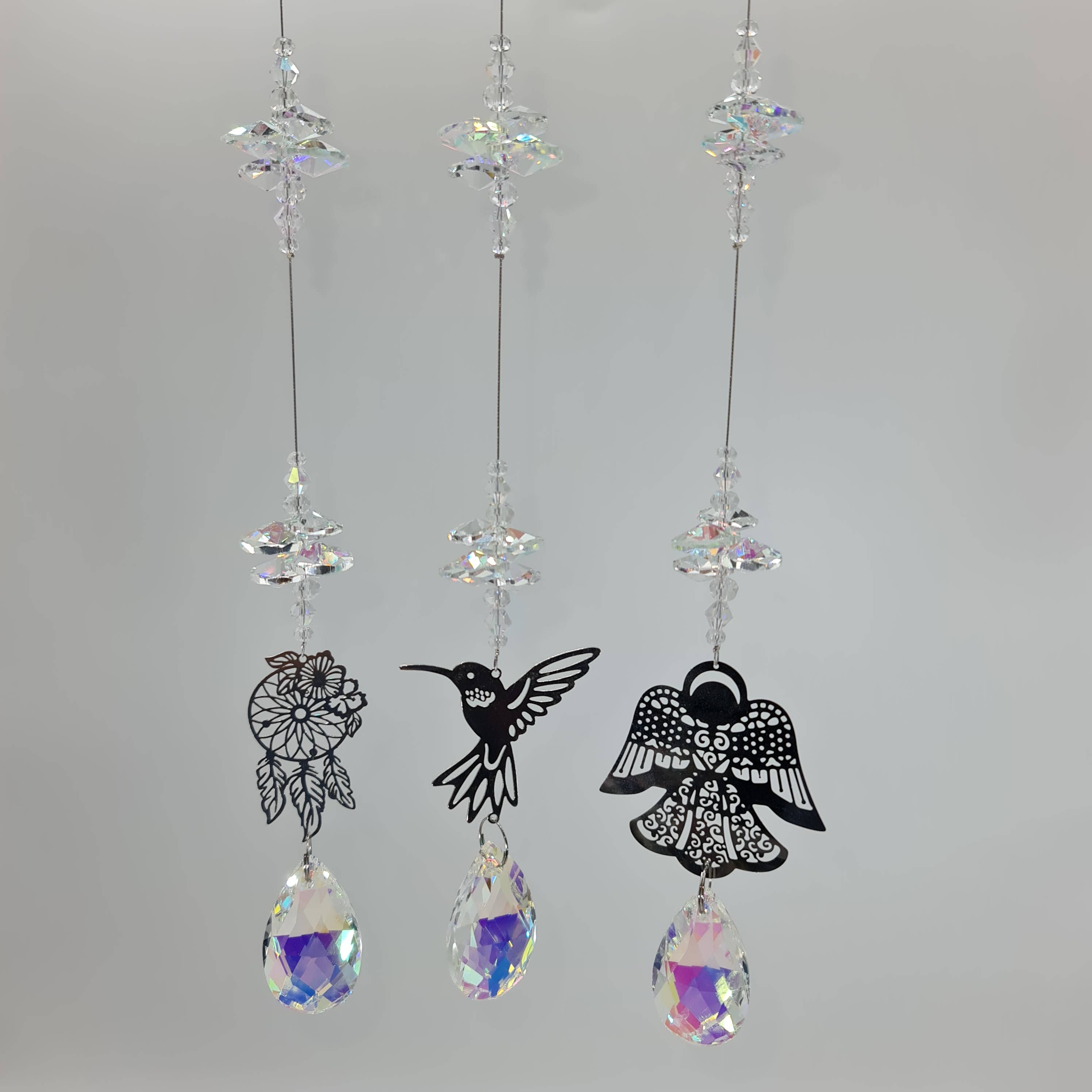 Gifts N Crystals - Vente Attrape-soleil - Capteurs de soleil en charme argenté avec tous les cristaux transparents, lot mixte2