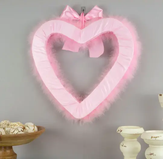 Zucker Feather Products - Wholesale Wreath - Decorative Candy Pink Heart Shaped Feather Wreath and Wall A4