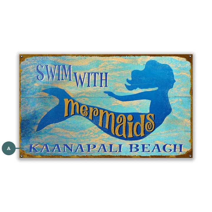 Old Wood Signs - Wholesale Sign - Swim With Mermaids - Wood & Metal Wall Art
