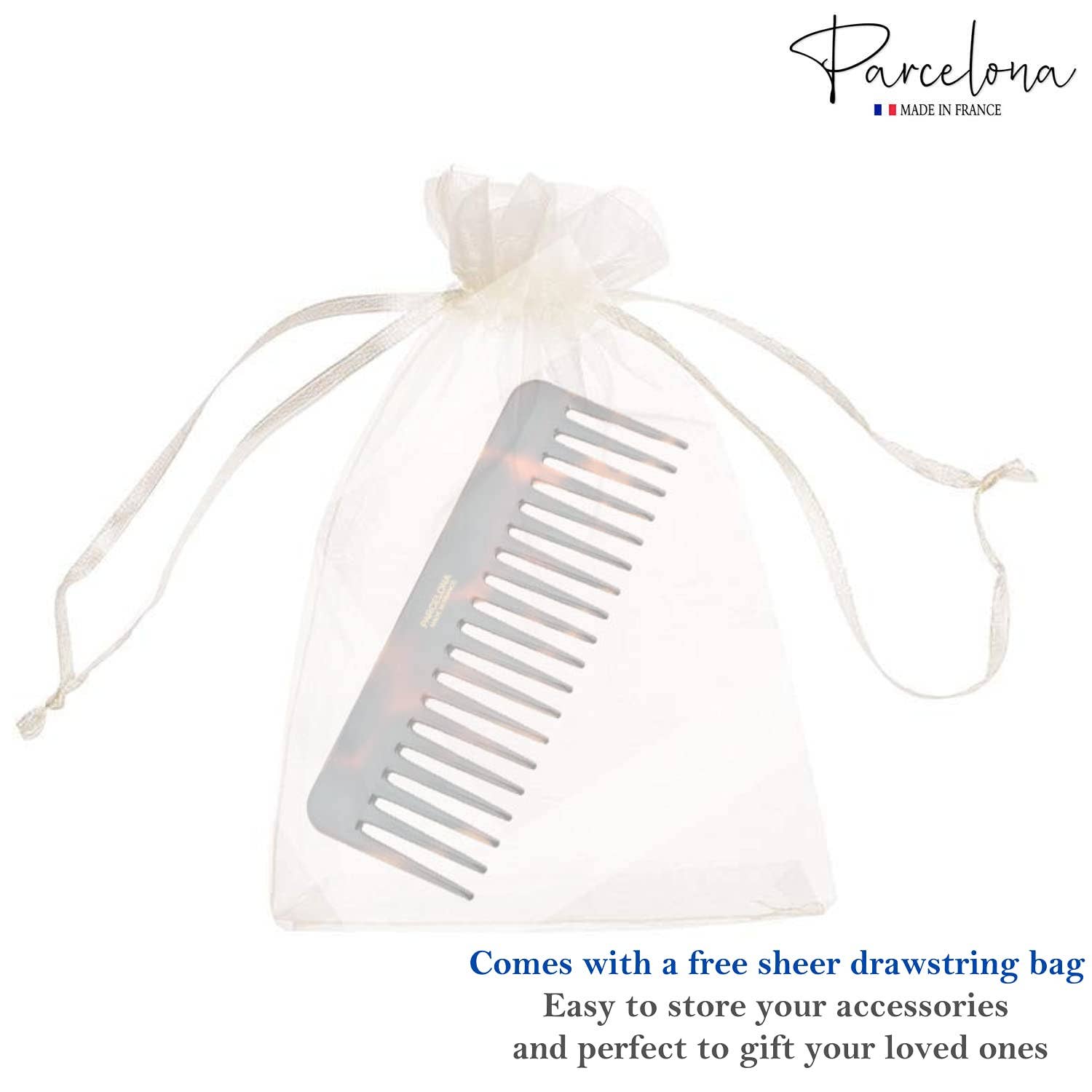 Parcelona – Großhandel Haarbürste/Kamm – Parcelona Französischer Breiter Entwirr-Kamm aus Zelluloid für Frauen und Mädchen4