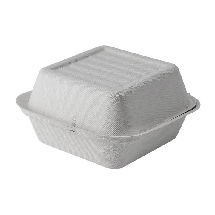 CaliWare 6''x6''x3'' No PFAS Bagasse Hinged Box 500pc/Ct for wholesale by CaliWare