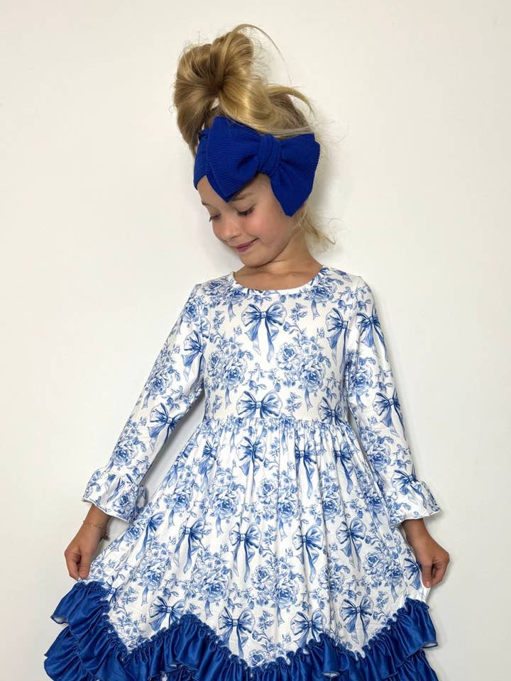 Cobalt Coquette Maxi Girls Dress for wholesale by Clover Cottage