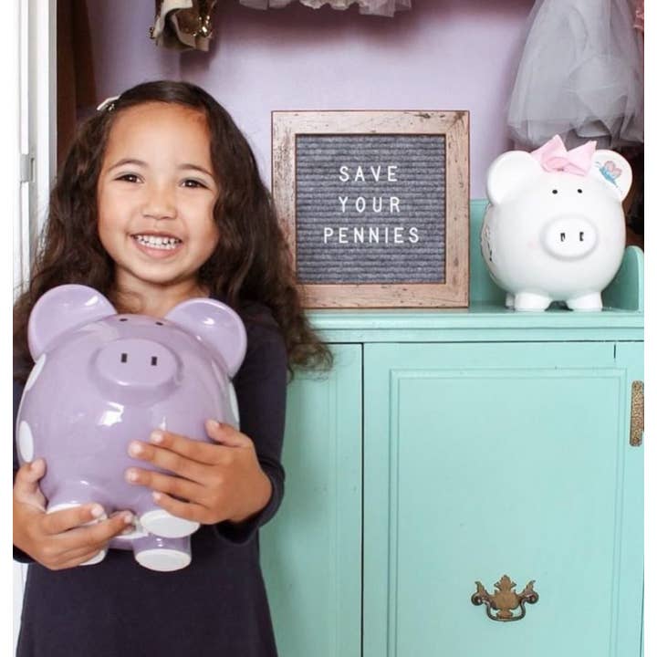 Child To Cherish® - Wholesale Money/Piggy Bank - Kids & Baby - Purple With White Dot Piggy Bank