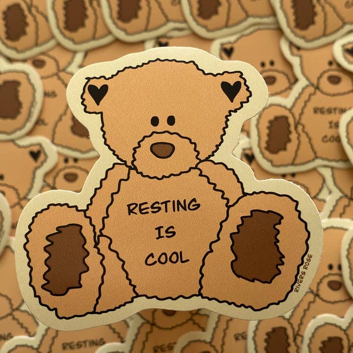 Resting is Cool Teddy Sticker for wholesale by Rivers Rose