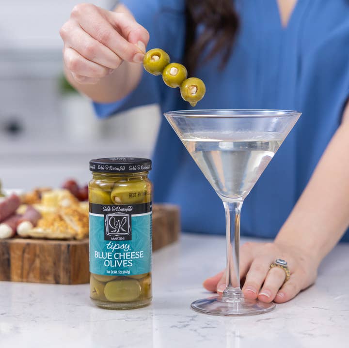 Sable & Rosenfeld Blue Cheese Stuffed Tipsy Olives 5oz / 6 for wholesale by Sable and Rosenfeld est.1970