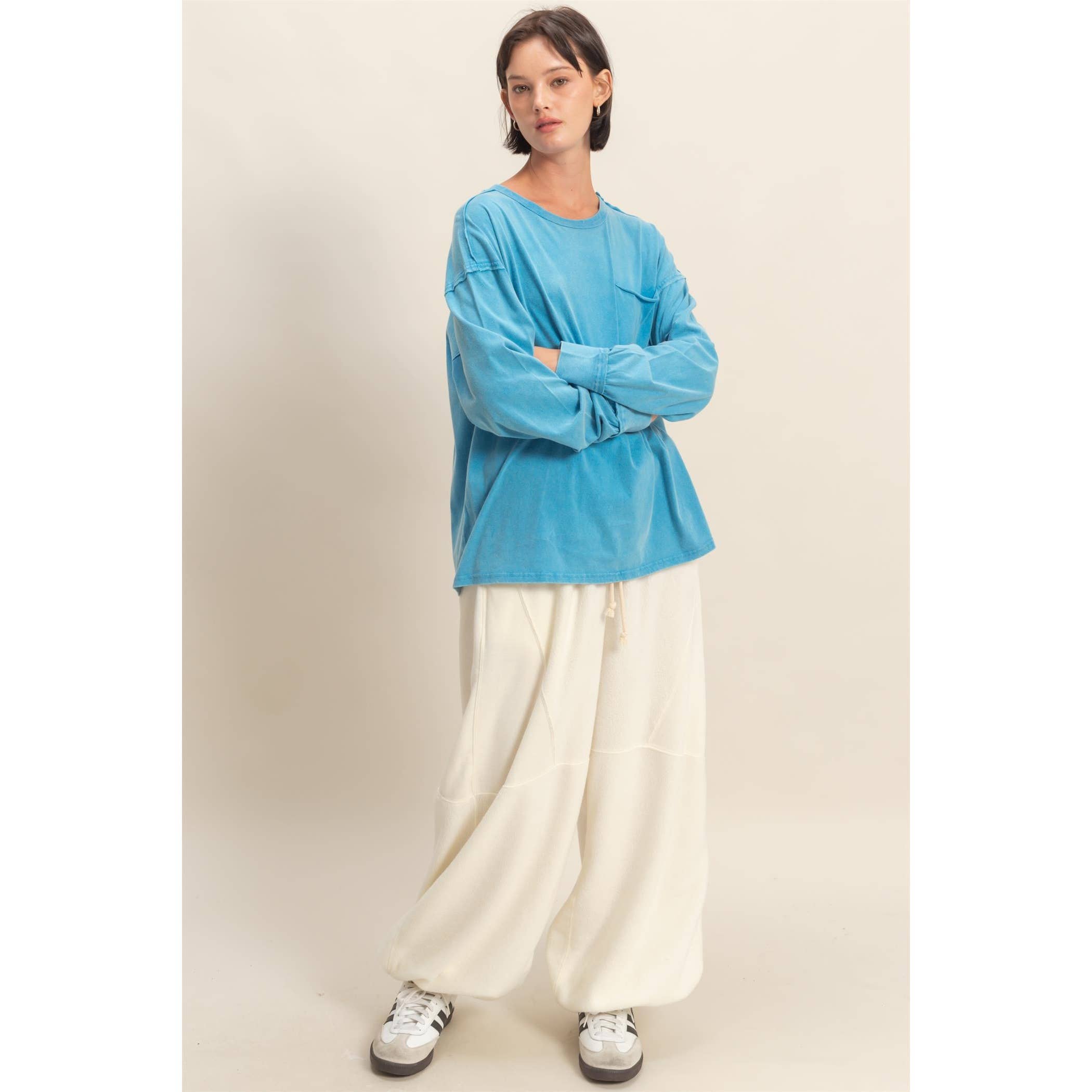 HYFVE - Vente Chemise – femme - T-shirt surdimensionné à manches longues et poches délavées2