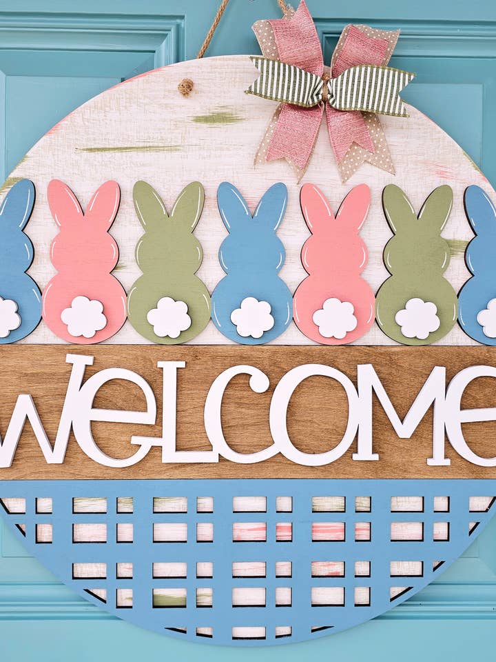 Colgador de puerta con línea de bienvenida de conejo DIY para venta al por mayor de Teal Moon Creations