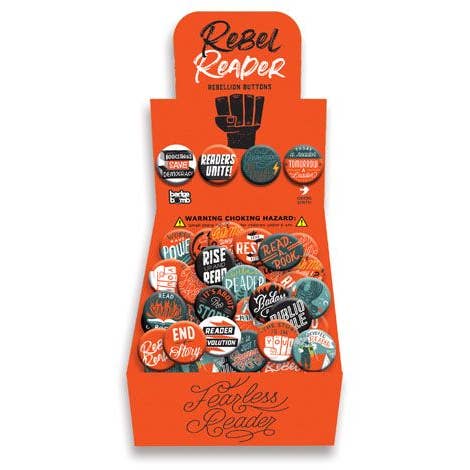 Gibbs Smith - Wholesale Lapel Pin/Button - Rebel Readers Button Box - counter display
