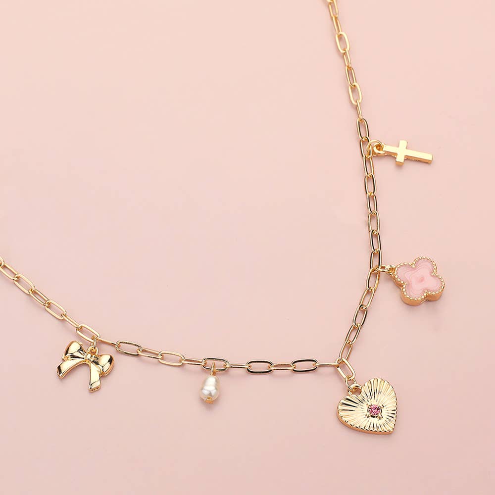 Sensibling Corp. – Colar pingente/pendente por atacado – Colar com Pingente de Coração, Laço, Pérola, Trevo de Quatro Folhas e Cruz em Forma de Clipes de Papel5