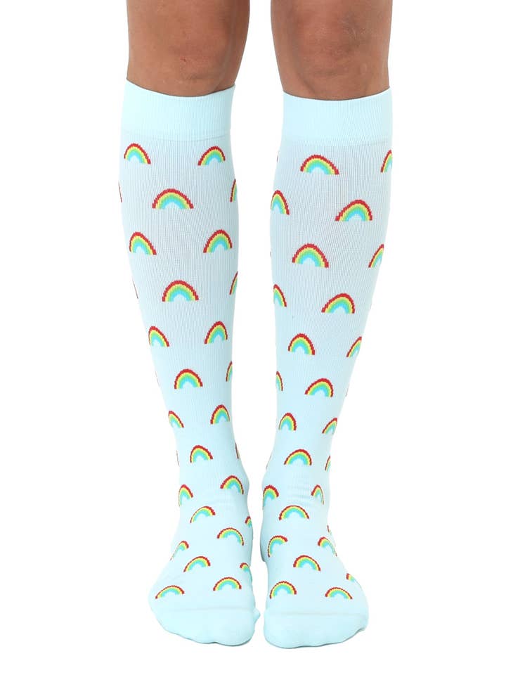 Living Royal - Wholesale Socks - Unisex - Compression Socks (15-20mmHg) - Rainbows - Light Blue