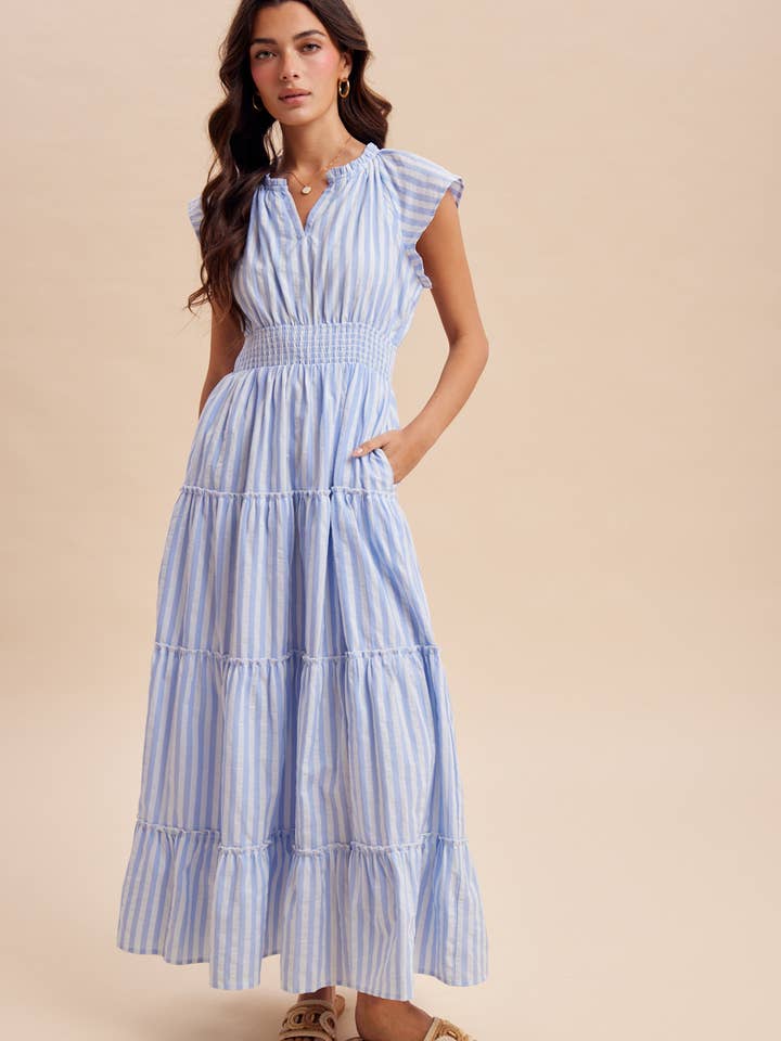 STRIPED TIERED MAXI DRESS for wholesale by In Loom