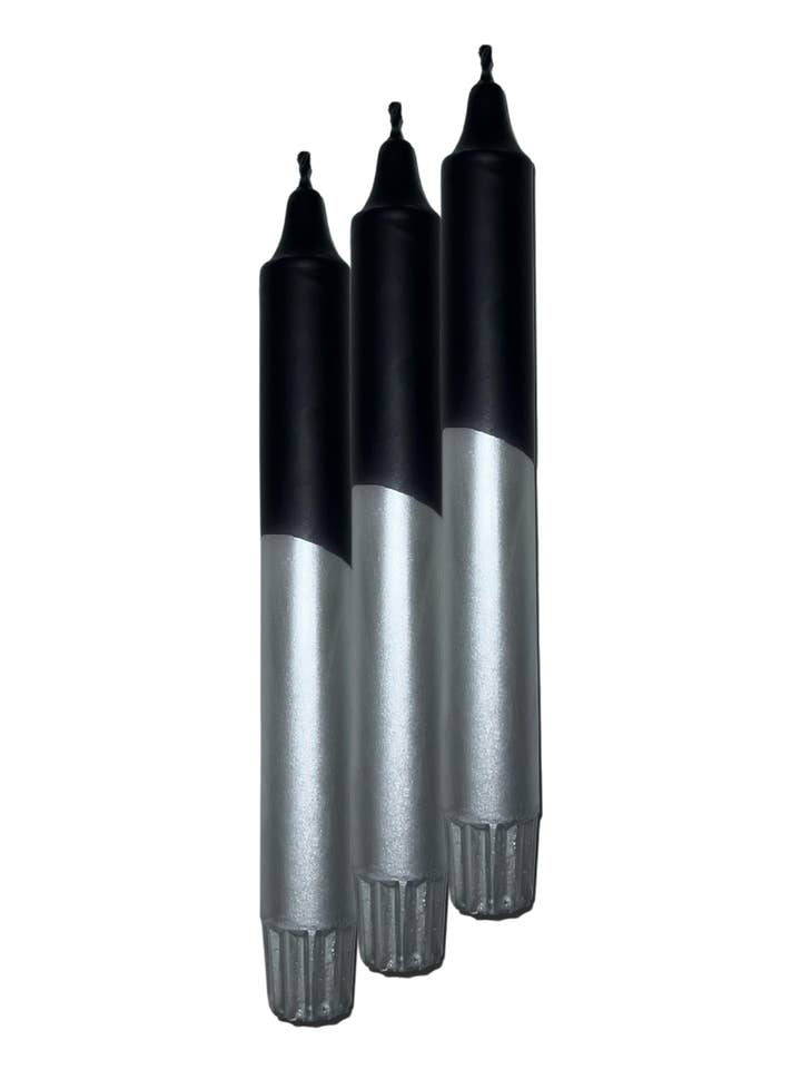 Metallic taper candles |Silver-black|Vegan Stearin |MD-205 for wholesale by Galleria Lucia