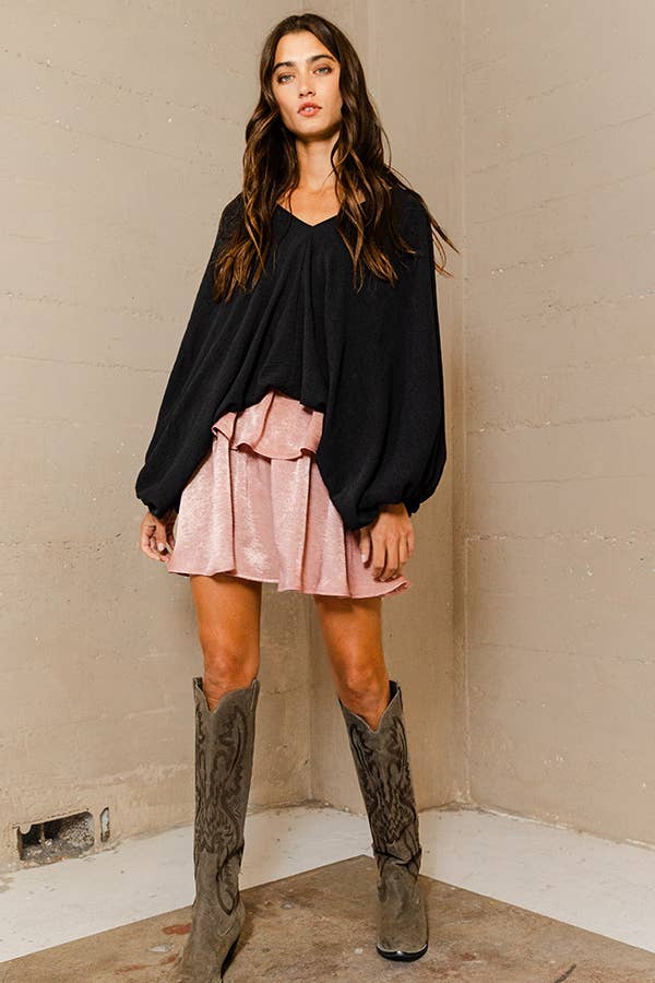 WHITE T1272C Dolman Sleeve Billowy Bottom Woven Top for wholesale on Faire7