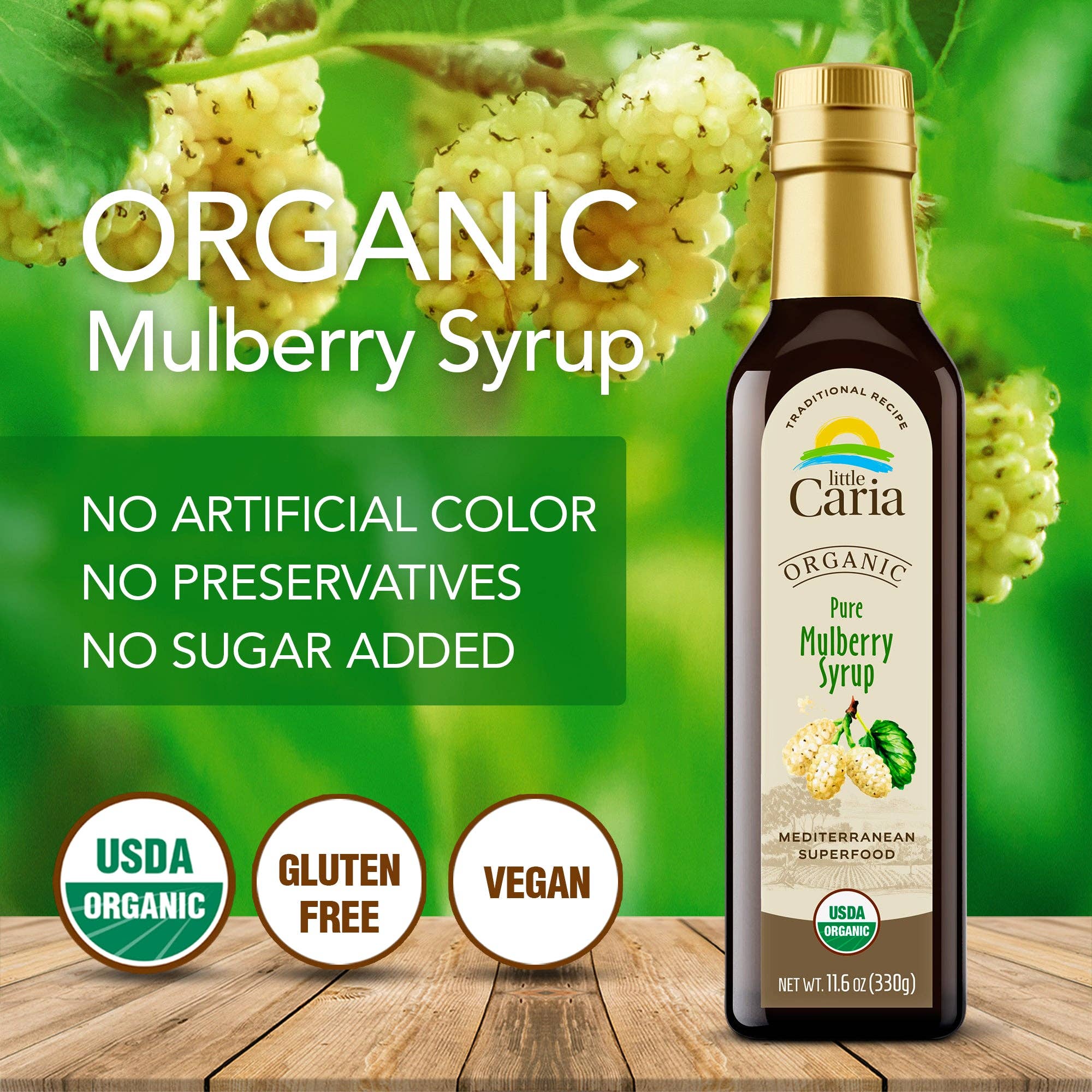 Mediterranean Food Depot - Wholesale Flavored Syrup - Little Caria Organic Mulberry Syrup | Extract - USDA Organic, Mediterranean Superfood, 11.6 oz2