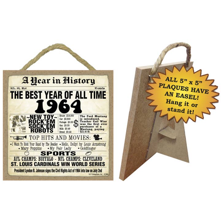 1964 A Year in History Plaques 5" x 5" wood plaque/sign for wholesale by SJT Enterprises, Inc.
