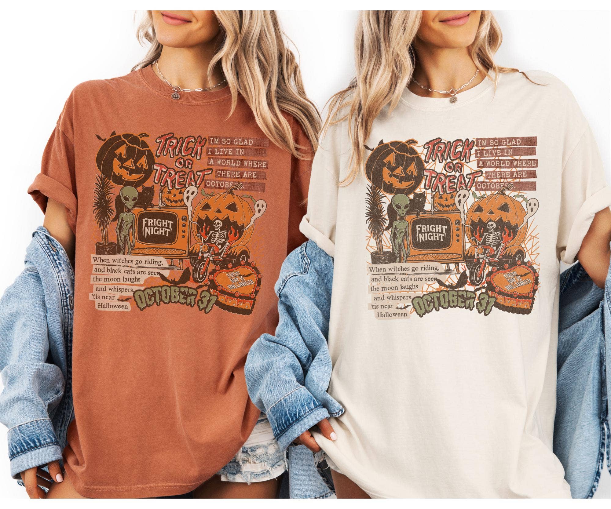 Glaime - Vente T-shirt à imprimés – femme - T-shirt Collage Halloween Comfort Colors®, Pull Halloween1