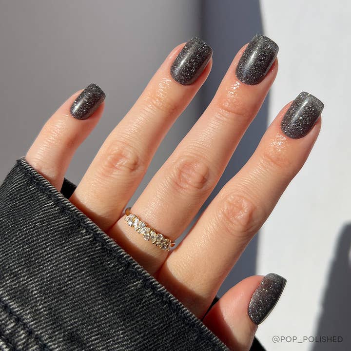 Cosmic Press-On Nails } Black Glitter | Short Squoval Shape for wholesale by Glamnetic