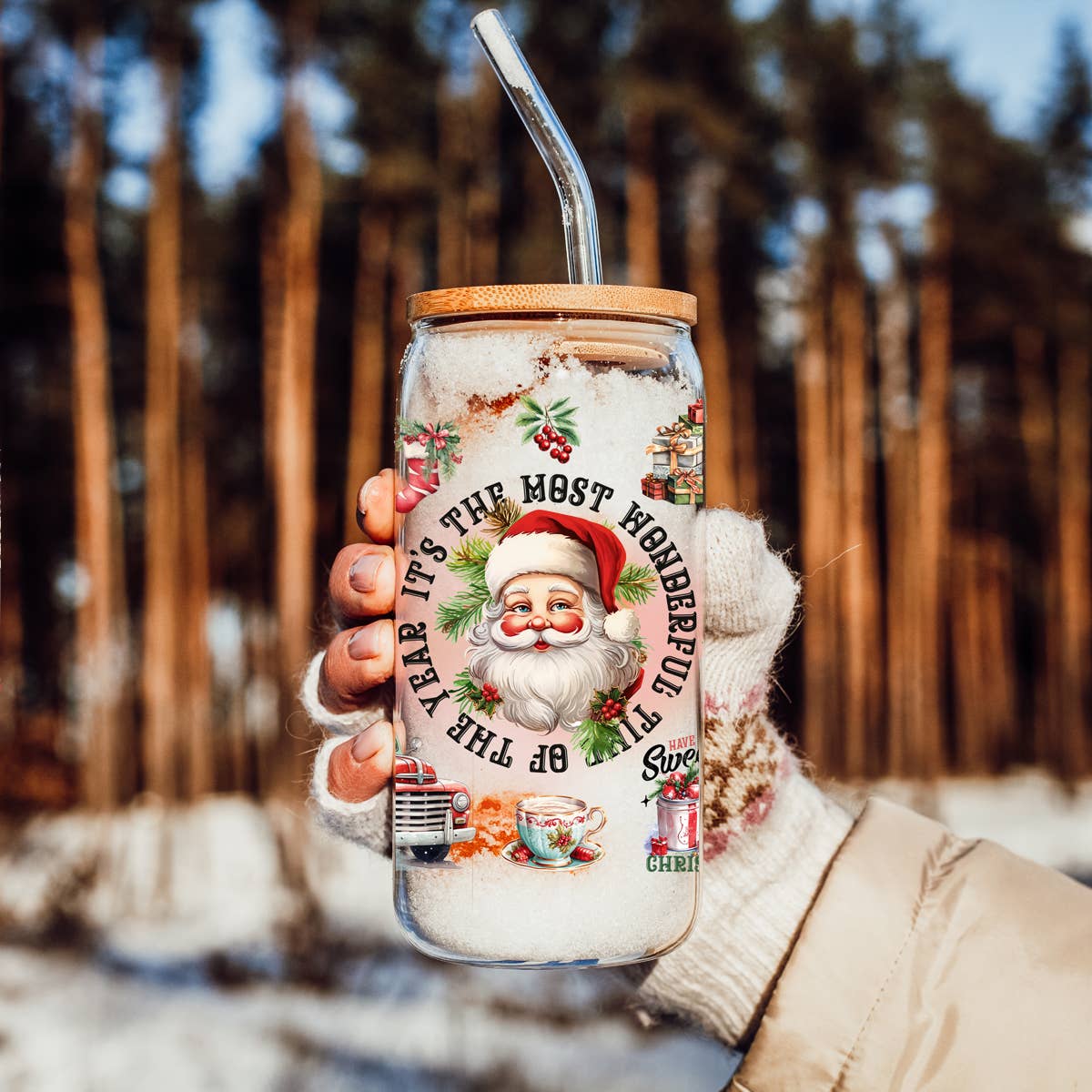 Gia Roma - Wholesale Drinking Glass/Cup - Vintage Christmas Glass Cups with Straw, Kitchen Decoration31