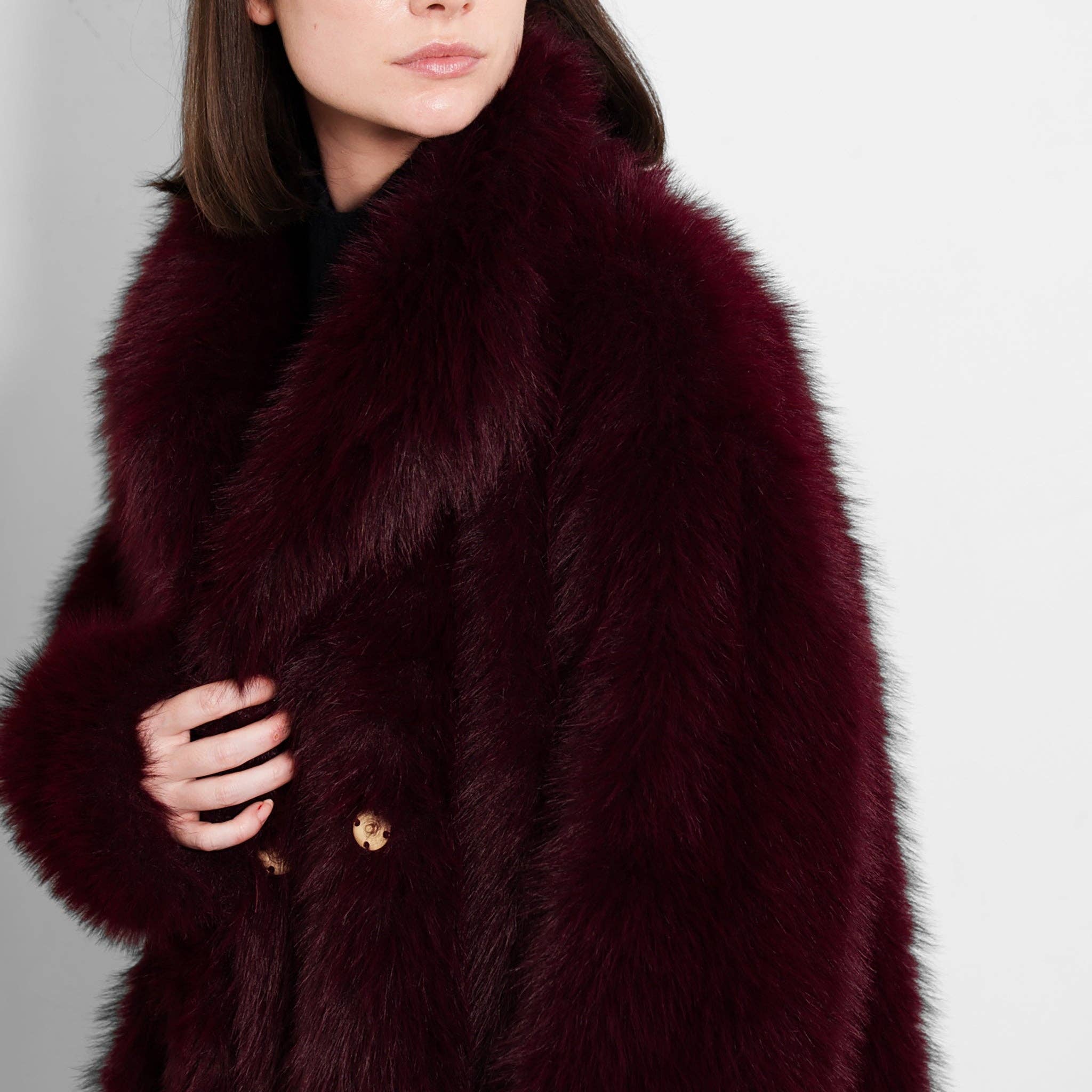Sarta - Wholesale Fur/Faux Fur Coat - Women's - Monroe Shawl Collar Jacket- Berry, Faux Fur8