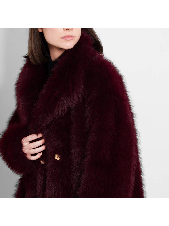 Sarta - Wholesale Fur/Faux Fur Coat - Women's - Monroe Shawl Collar Jacket- Berry, Faux Fur8
